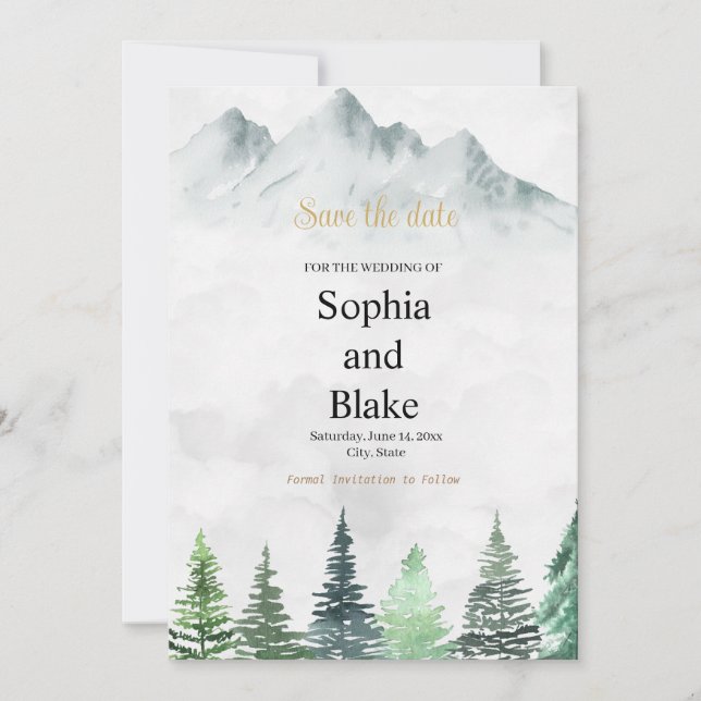 Save The Date Rustic Mountains et Mariage d'aquarelle de forêt (Devant)