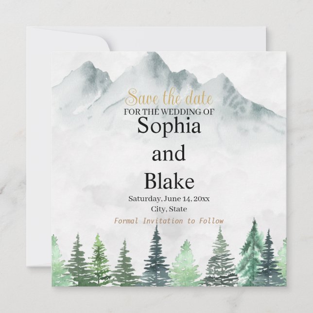 Save The Date Rustic Mountains et Mariage d'aquarelle de forêt (Devant)