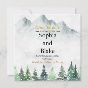 Save The Date Rustic Mountains et Mariage d'aquarelle de forêt