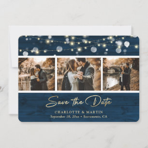 Save The Date Rustic Navy Mariage De Bois Bleu Photo Enregistrer