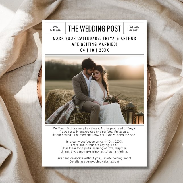 Save The Date Rustic Newspaper Photo Mariage Enregistrer la cart (Créateur téléchargé)