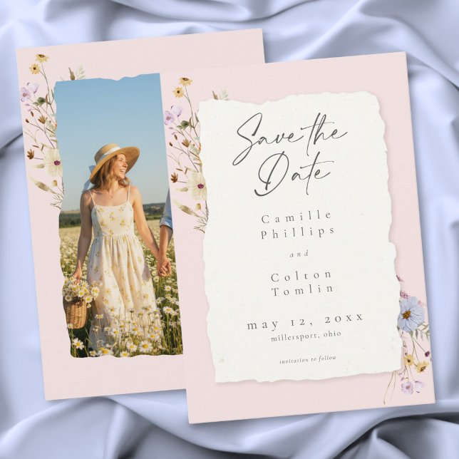 Save The Date Rustic Pink Romantic Wildflower Wedding Photo (Rustic Pink Romantic Wildflower Wedding Photo Save The Date)