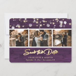 Save The Date Rustic Purple Wood Mariage Photo Enregistrer La Da