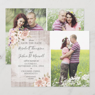 Save The Date Rustic Romantic Roses 4-Photo Card