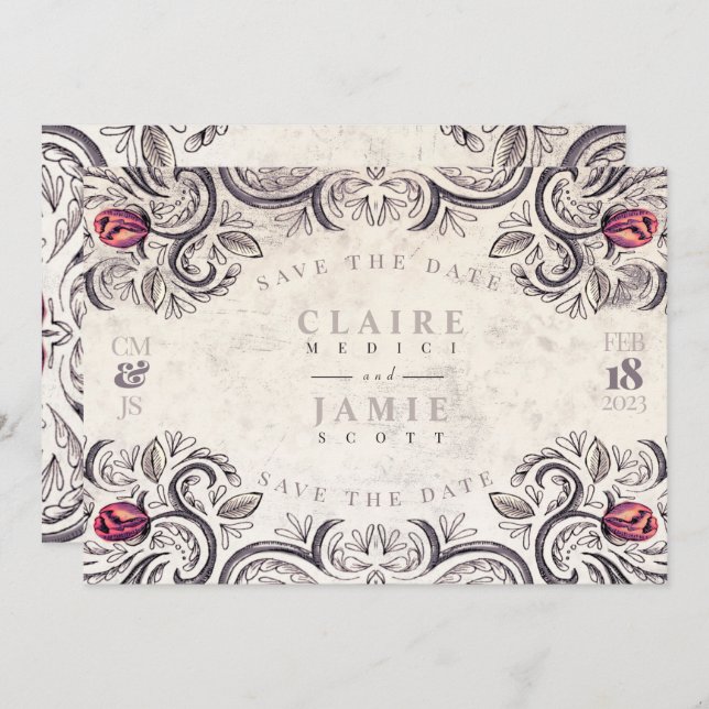 Save The Date, RUSTIC ROSE flat card (Front/Back)
