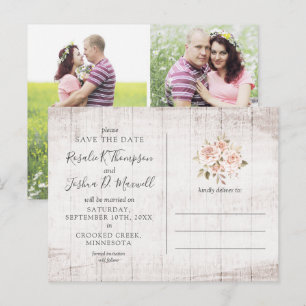 Save The Date Rustic Roses Photo Collage Postcard