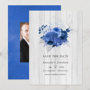 Save The Date Rustic Royal Blue et Silver Floral Mariage Photo