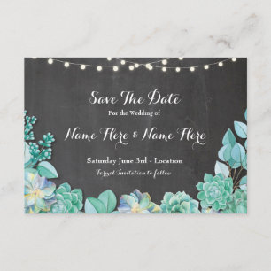 Save The Date Rustic Succulents Mint Chalk Invite