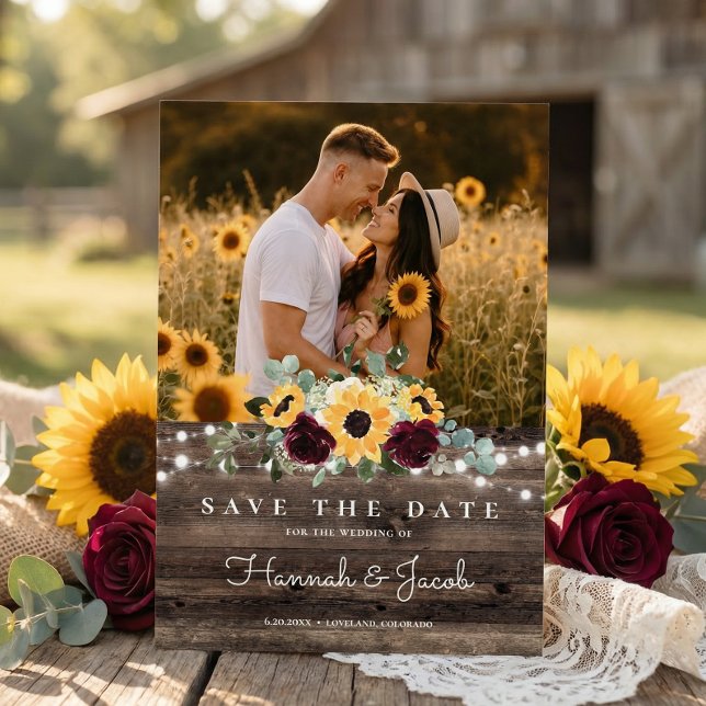 Save The Date Rustic Sunflower Roses Wedding (Créateur téléchargé)