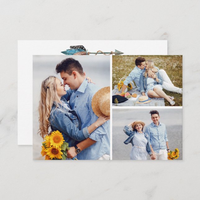 Save The Date Rustic Turquoise Feather Arrow Photo Invitation (Front/Back)