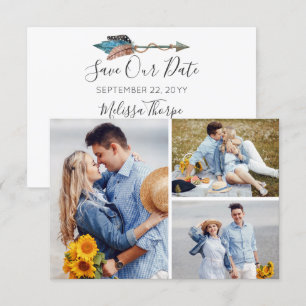 Save The Date Rustic Turquoise Feather Arrow Photo Invitation