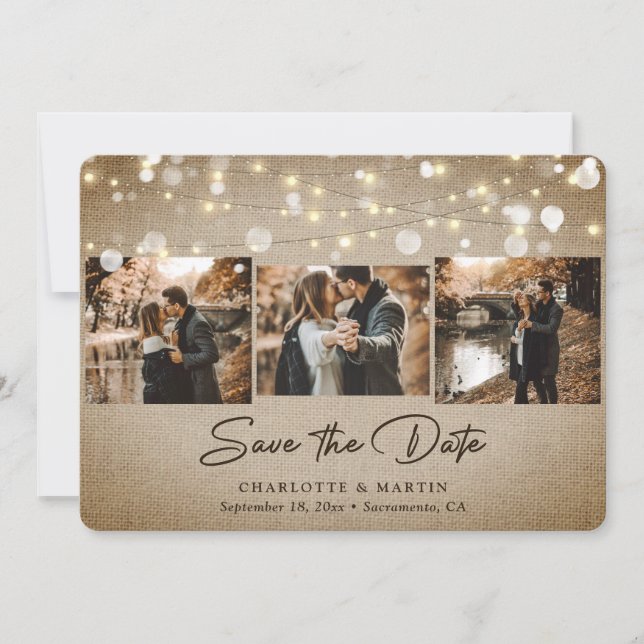 Save The Date Rustic Vintage Burlap Photo Wedding Enregistrer La (Devant)