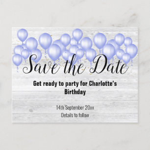 Save the Date Rustic Whitewashed Timber Balloon Announcement Postcard