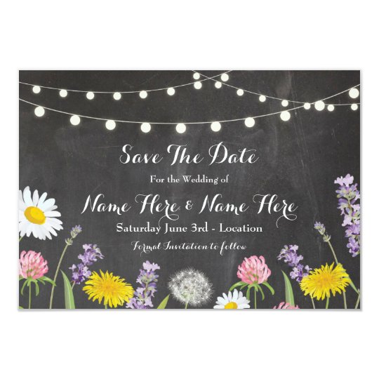 Save The Date Rustic Wild Flowers Chalk Invite