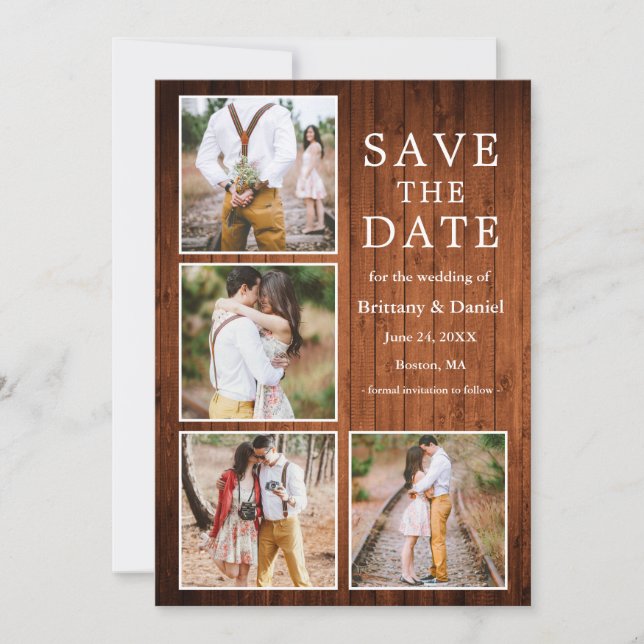 Save The Date Rustic Wood 4 Fiançailles photo (Devant)