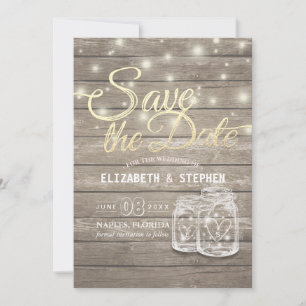Save The Date Rustic Wood Mason Jar String Lights
