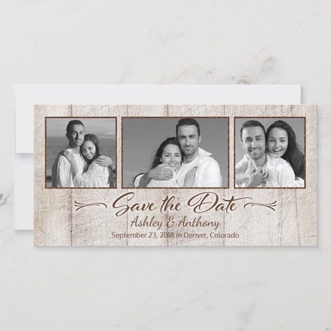 Save The Date Rustic Wood Photo Collage Mariage Enregistrer la d (Devant)