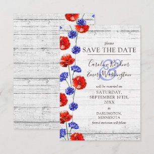 Save The Date Rustic Wood Red Poppy Floral Card