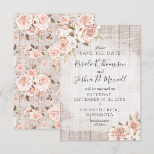 Save The Date Rustic Wood & Romantic Roses Card