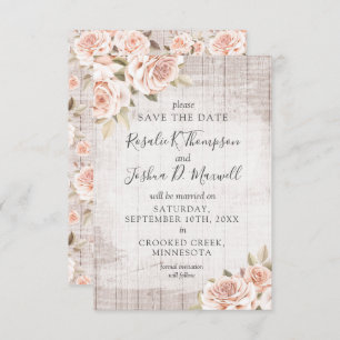 Save The Date Rustic Wood & Romantic Roses Card