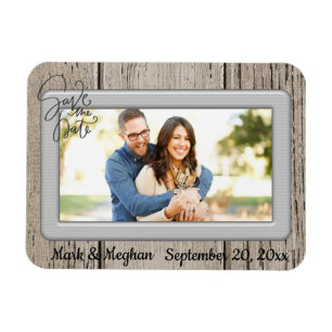 Save the Date Rustic Wooden with Photo Magnet