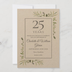 Save The Date Rustique 25ème anniversaire Mariage d'argent verdu