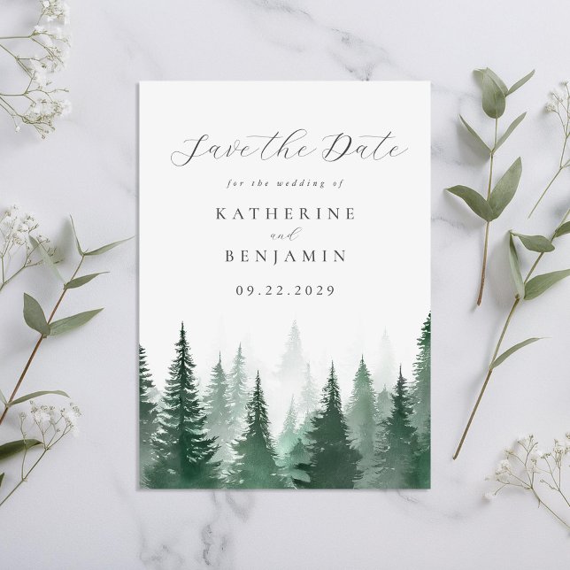 Save The Date Rustique Aquarelle Arbres Mariage forestier (Créateur téléchargé)