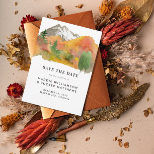 Save The Date Rustique aquarelle Automne Montagne photo Mariage