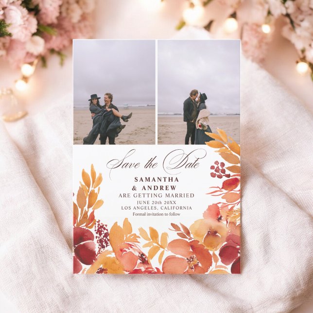 Save The Date Rustique automne floral 3 photos enregistrer la da (Rustic fall floral 3 photos save the date wedding)