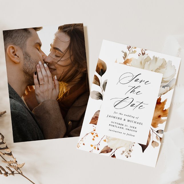 Save The Date Rustique Automne Floral Frame Photo Mariage (Créateur téléchargé)