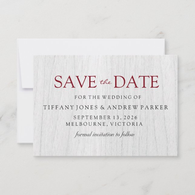 Save The Date Rustique Blanc Bois Bourgogne Mariage Enregistrer  (Devant)