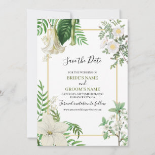 Save The Date Rustique blanc vert aquarelle Mariage or Floral