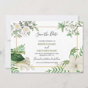 Save The Date Rustique blanc vert aquarelle Mariage or Floral