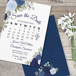 Save The Date Rustique bleu floral élégant Boho Mariage Calendri
