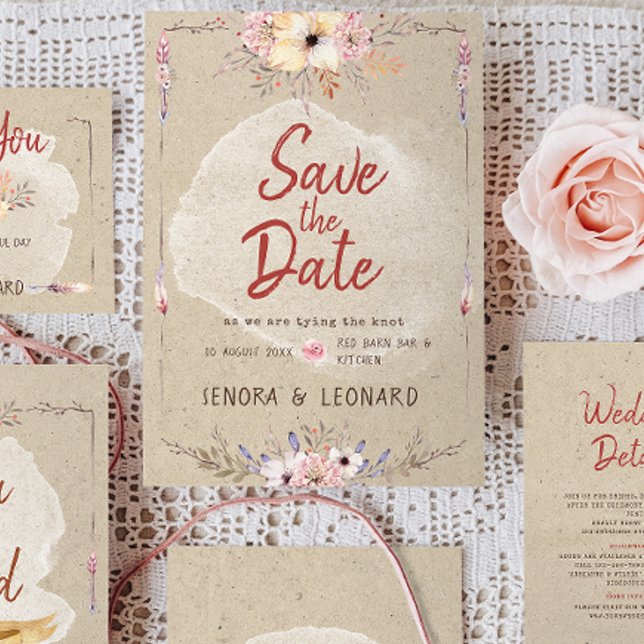 Save The Date Rustique Bohème Fleur Kraft Mariage (Créateur téléchargé)