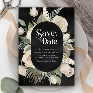 Save The Date Rustique Bohème Roses Ivoire Sauge Noir Mariage