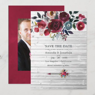 Save The Date Rustique Boho Chic Bourgogne et Mariage floral de
