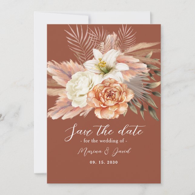 Save The Date Rustique Boho Floral Terracotta Mariage (Devant)