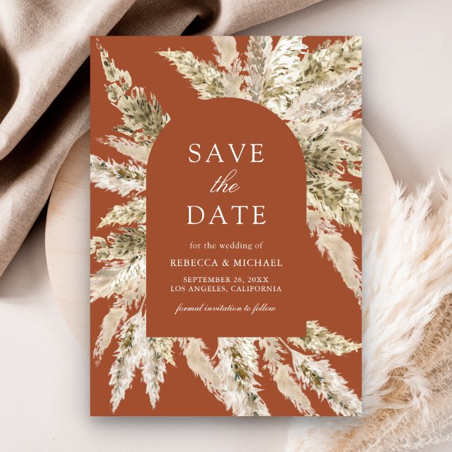 Save The Date Rustique Boho Pampas Arch Terracotta Mariage (Créateur téléchargé)