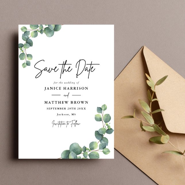 Save The Date Rustique Botanique Eucalyptus Mariage de verdure (Créateur téléchargé)