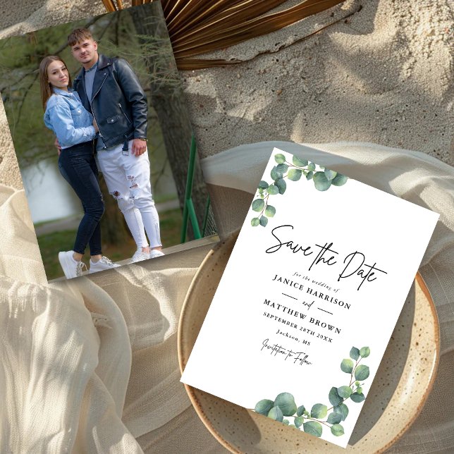 Save The Date Rustique Botanique Eucalyptus Mariage photo (Créateur téléchargé)