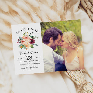 Save The Date Rustique Bourgogne Blush Floral Mariage Photo