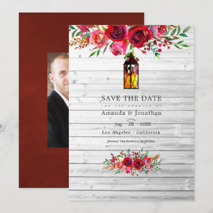 Save The Date Rustique Bourgogne et rose Mariage floral