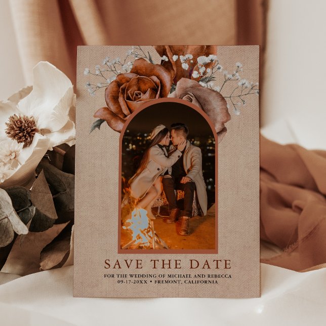 Save The Date Rustique Burlap Brûlé Orange Rose Mariage en terre (Créateur téléchargé)