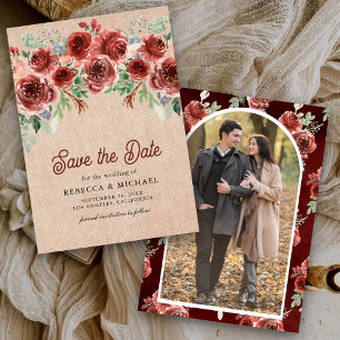 Save The Date Rustique Burlap Marsala Floral Mariage photo