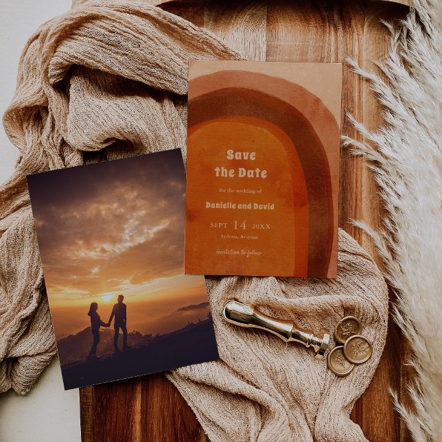 Save The Date Rustique Burnt Orange Arch Photo Mariage moderne (Créateur téléchargé)