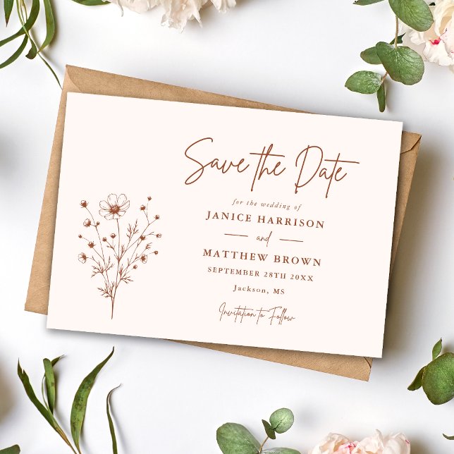Save The Date Rustique Burnt Orange Boho Élégant Mariage photo (Créateur téléchargé)