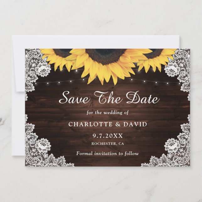 Save The Date Rustique Chic Mariage de dentelle de bois Burlap (Devant)