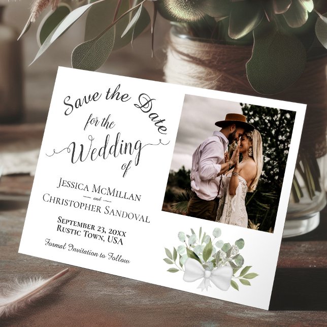 Save The Date Rustique Eucalyptus Calligraphie & Mariage photo (Créateur téléchargé)