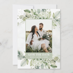 Save The Date Rustique Eucalyptus Sage Green Foliing Photo